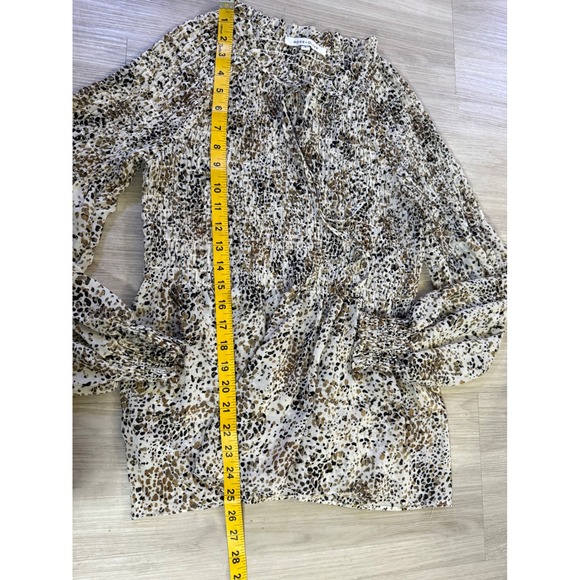 Rose + Olive Animal Print Smocked Peplum Blouse Brown Tan Small - Picture 4 of 10